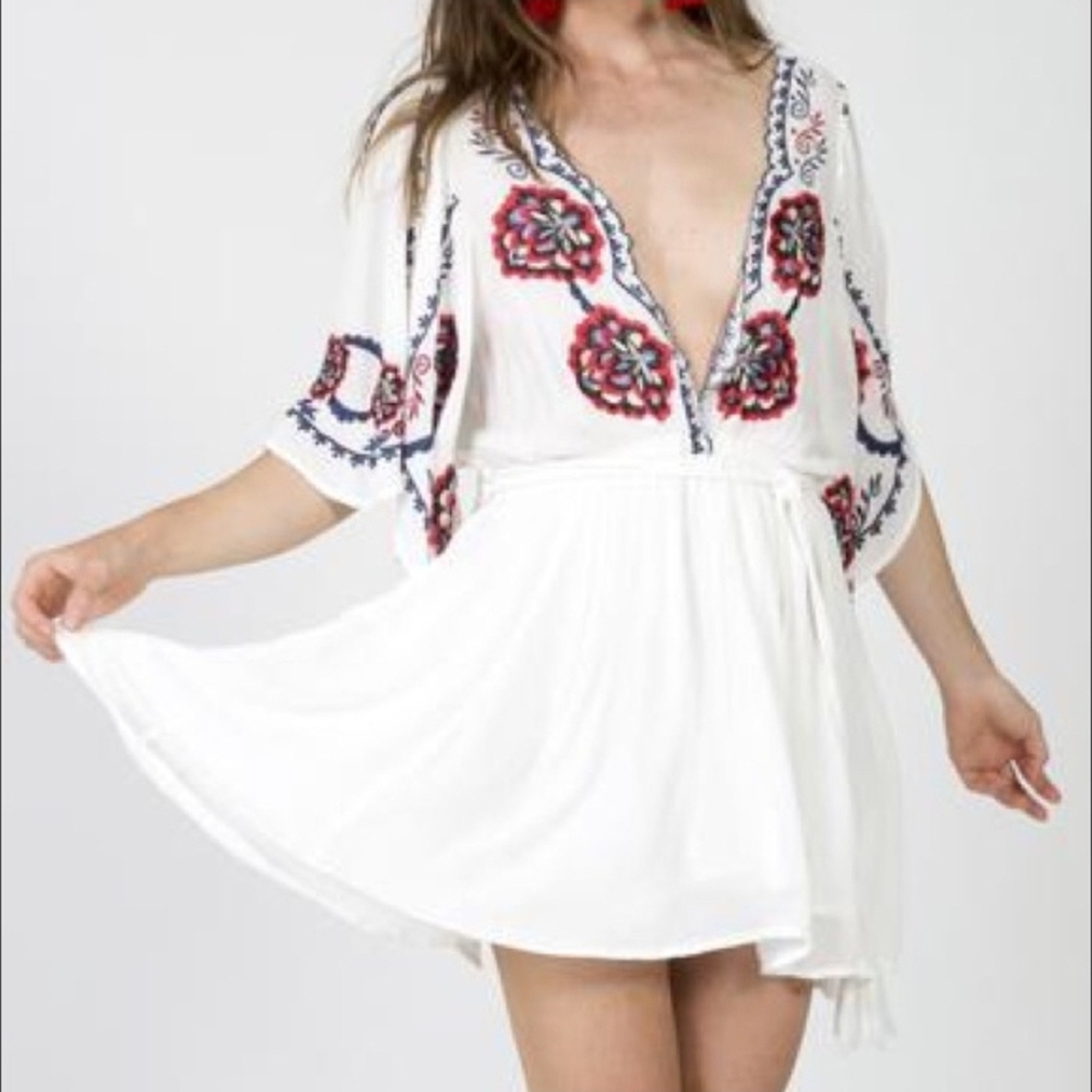 Free People Cora Embroidered Dress L